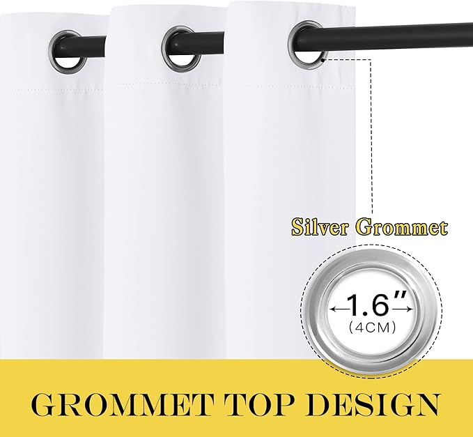 NICETOWN 50% Blackout White Living Room Curtain 108 inches Long - Grommet Thermal Insulated Cold & Heat Blocking Window Treatment Sound Reducing Drape for Bedroom (1 Piece, W52 x L108)