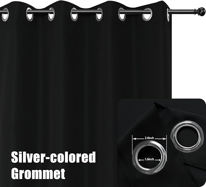 BONZER Outdoor Curtains for Patio Waterproof Thick Privacy Wide Grommet Light Filtering Outside Curtains for Porch Pergola Gazebo Deck, 1 Panel, 110W x 108L inch, Black