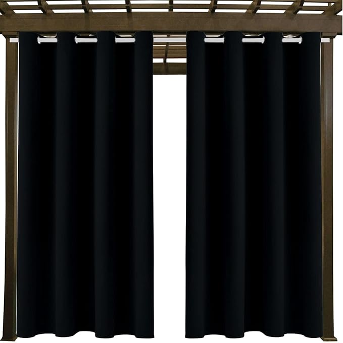 DIVA EN CAMINO DEC Outdoor Patio Curtain Waterproof Darkening Thermal Insulated Indoor Curtains for Bedroom, Porch, Living Room, Pergola, Cabana, W52 x L63, Black, Set of 2 Panels