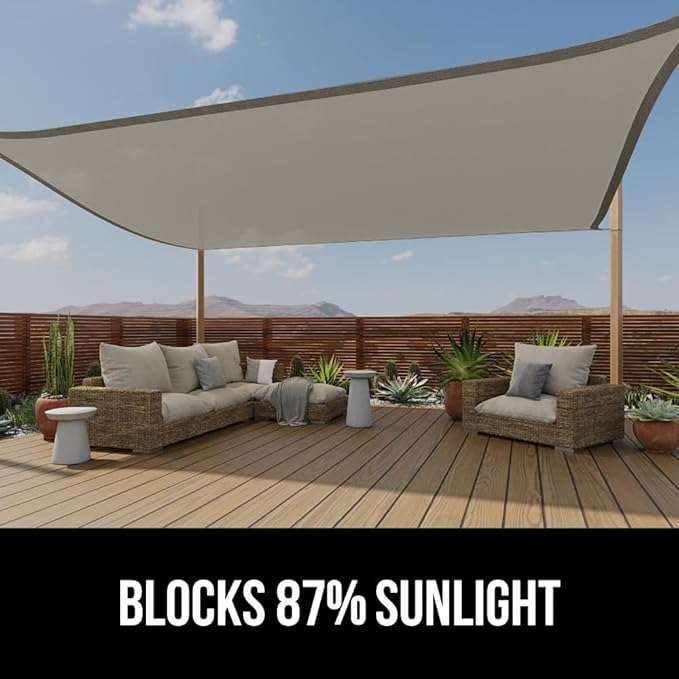 GORILLA GRIP Heavy Duty Sun Shade, UV Protection Fade Tear and Rust Resistant Triangle Sunshade Canopy, Curved Edges Blocks Sunlight, Breathable Sail, Outdoor Patio, Lawn Garden Graphite