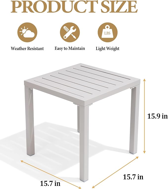 Crestlive Products Aluminum Outdoor Side Table Set of 2, Pool Lounge Chair Side Table, Weather Resistant Small Square Coffee End Table for Patio, Yard, Garden, Porch, Deck, Outdoor