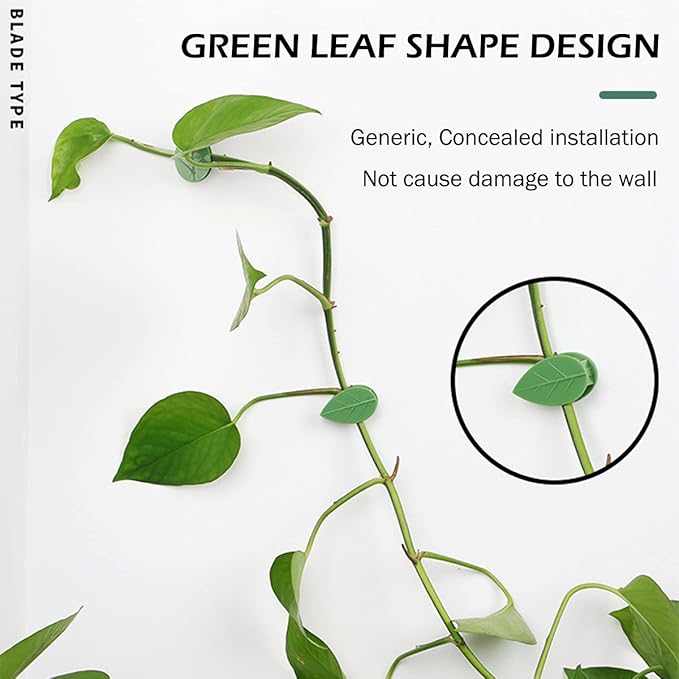 60 Pcs Plant Climbing Wall Fixture Clips Self-Adhesive Hook Vines Traction Clips Invisible Holder Garden Green Leaf Simulation Self-Adhesive Hook Wire Fixing Supporting