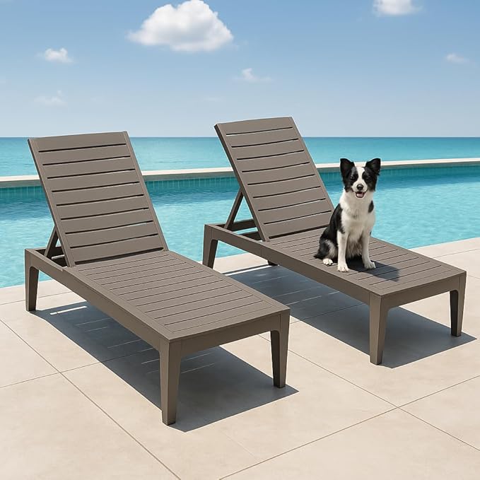 Outdoor Chaise Lounge Set of 4,Lightweight Patio Chairs,Waterproof Sun Loungers Chair Outdoor,5-Positions Adjustable Pool Lounge Chair for Garden Beach Patio Poolside Lawn and Deck,Striped Grey