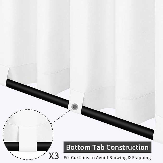 Easy-Going Outdoor Patio Curtains Detachable Tab Top Windproof Weatherproof Curtain for Cabana, Porch, Pergola and Gazebo, Tab Bottom Drape, 2 Panels, 54W x 108L inch, White