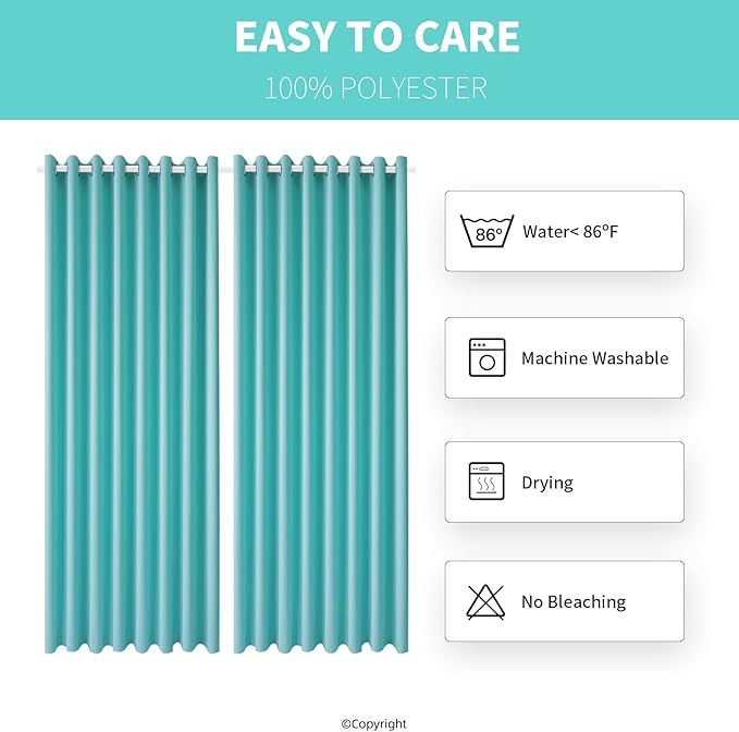 Waterproof Outdoor Curtain W105 x L108 - Grommet Top Sunlight Blocking Window Treatment Drapes Blackout Curtains for Home Bedroom Living Room Outdoor Patio Porch Pergola, Teal Blue, 2 Panels
