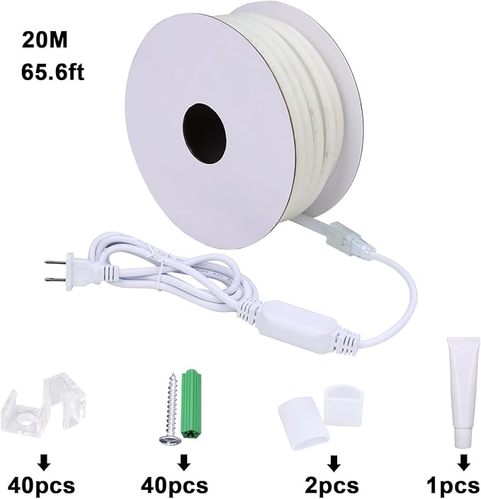AC 110V COB LED Strip Lights Outdoor Waterproof 65.6ft, 2700K Warm White Super Bright 200W CRI 90+ LED Rope Light, IP65 Flexible Cuttable, for Bedroom Garden Commercial House