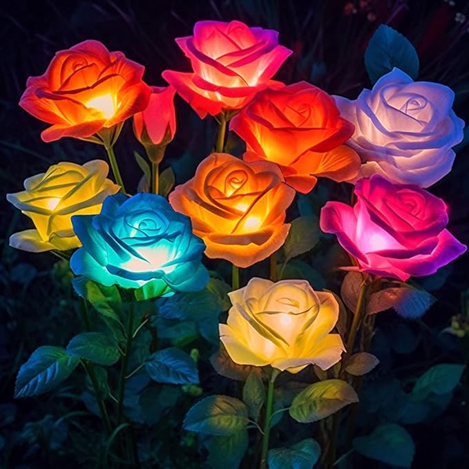 Solar Lights Outdoor Waterproof for Garden Decor, 4 Pack Solar Garden Lights for Outside, Outdoor Solar Lights for Yard with Solar Flowers Lights, Solar Powered Yard Decorations