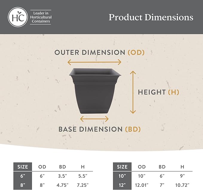 The HC Companies 8 Inch Eclipse Square Planter Pots with Drainage Holes & Attached Saucer, Lightweight UV-Resistant Plastic Indoor Outdoor Planters, 4-Pack Flower Pots for Garden & Home Decor, Red