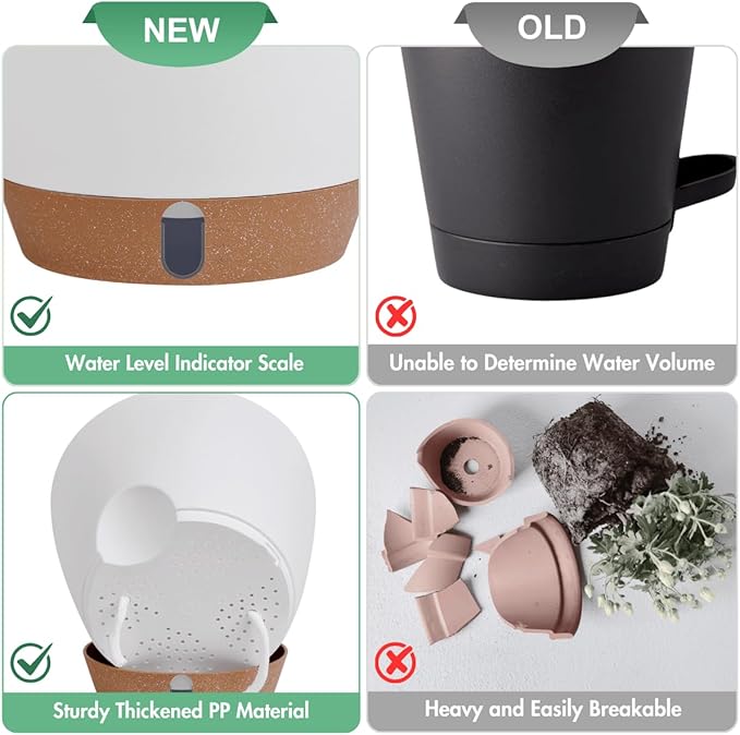 montresor 12/10/8 Inch Self Watering Pots for Indoor Plants Plastic Large Pot for Outdoor Plants, Water Level Window & Spacious Reservoir Flower Pots Decorative Planter with Drainage and Tray (White)
