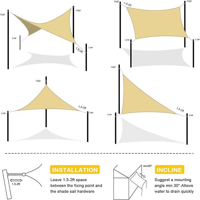Artpuch Waterproof Sun Shade Sail, 12'x16' Sand Rectangular, UV Resistant Rain Canopy, Curved Edges Shade Cloth for Outdoor Patio, Deck, Yard (Customizable)