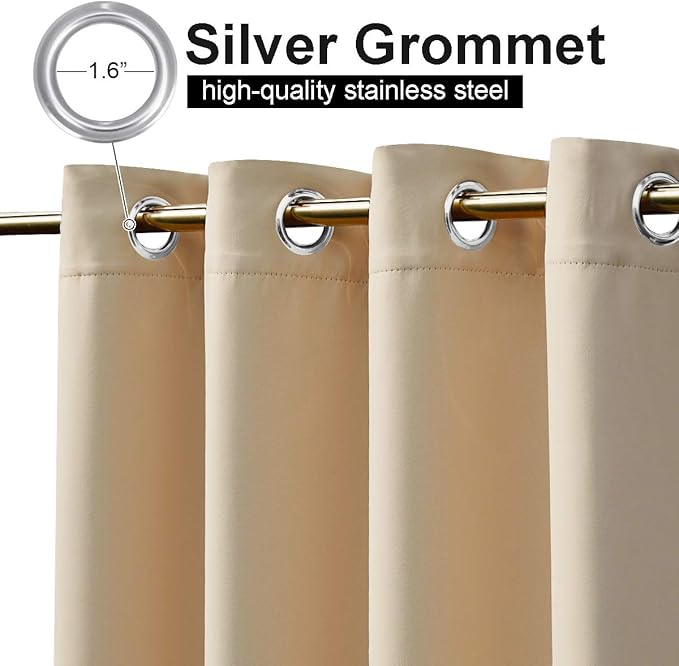 NICETOWN Outdoor Curtain for Patio Waterproof, Sunlight Block Rustproof Grommet Top and Bottom Windbreak, Thick Enough Protect You from Sun/Rain for Deck, Biscotti Beige, 52 Wide x 108 Long, 1 Piece