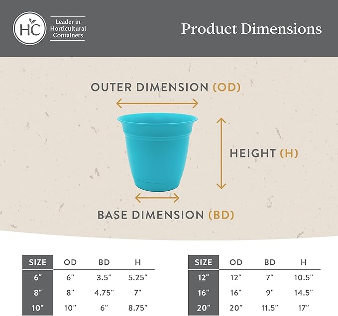 The HC Companies 20 Inch Eclipse Round Planter Pots with Drainage Holes & Attached Saucer, Lightweight UV-Resistant Plastic Indoor & Outdoor Planters, 2-Pack Flower Pots, Garden Home Decor, Sandstone