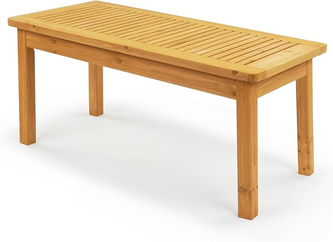 VINGLI Outdoor Wood Coffee Table, 35" Farmhouse Side Table for Patio, Solid Cedar Wood Accent Table with Slatted Tabletop, Weather-Resistant End Table for Garden, Poolside, Lawn, Living Room (Teak)