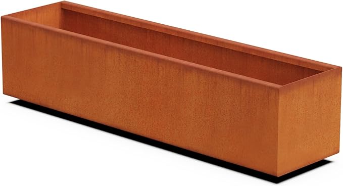 Plantercraft Large Rectangular Planters for Outdoor Plants 48 Inch Corten Steel Planter Box, Heavy Duty Metal Raised Garden Bed for Patios, Fully Assembled