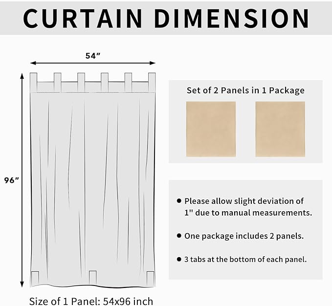 Easy-Going Outdoor Patio Curtains Detachable Tab Top Windproof Weatherproof Curtain for Cabana, Porch, Pergola and Gazebo, Tab Bottom Drape, 2 Panels, 54W x 96L inch, Beige