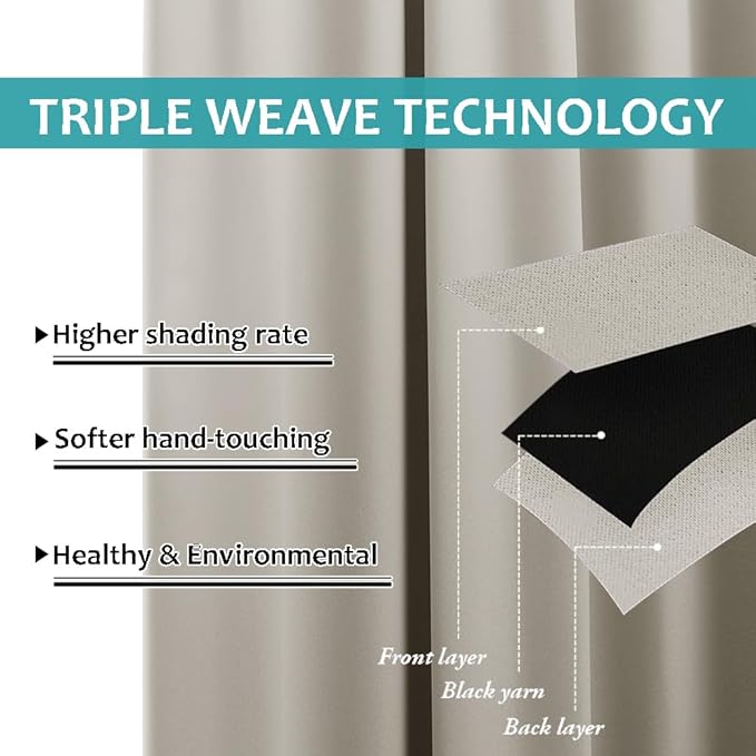 NICETOWN Patio Curtain for Outdoor Waterproof 120" Long, Stainless Grommet Thermal Insulated Sun Blocking Outdoor Drape for Balcony, UV Protection Outside Privacy Blind, 52" Wide, Natural, 1 Panel