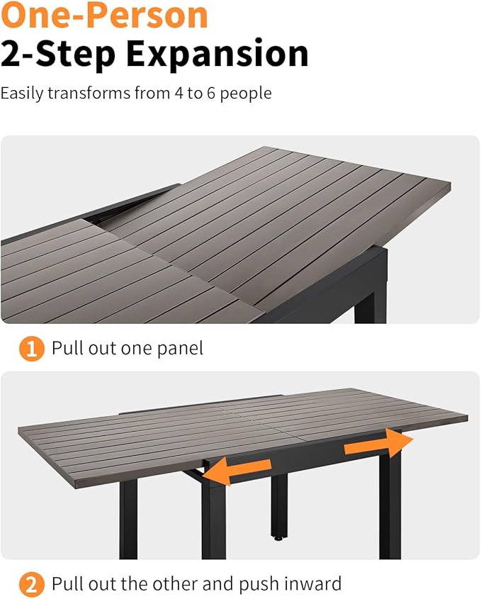 5 Pieces Outdoor Dining Set, Never-Rust Aluminum Expandable Patio Dining Table Set, 32"-65" Extendable Patio Table and Stackable Textilene Dining Chairs for Backyard, Deck, Indoor, Limed Oak