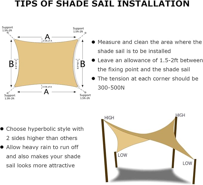 KANAGAWA 6'X22' Sand Custom Size Sun Shade Sail Rectangle UV Block Canopy Cover for Patio Backyard Lawn Garden Outdoor (Customized Available)
