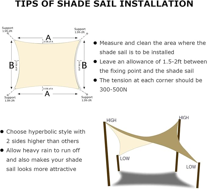 KANAGAWA 16'X24' Cream Custom Size Sun Shade Sail Rectangle UV Block Canopy Cover for Patio Backyard Lawn Garden Outdoor (Customized Available)