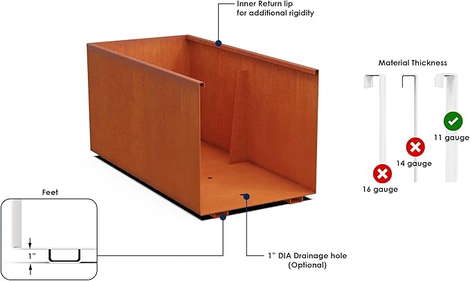 Plantercraft Extra Large Corten Steel Planter – 48x24x30 Large Rectangular Planters for Outdoor Plants, Commercial Grade Metal Planter Box for Patios and Landscapes