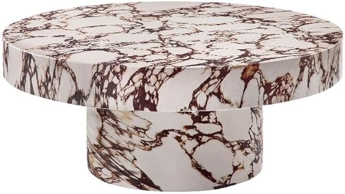 Modway Alora Round Concrete Coffee Table with Faux Stone Finish in Red Marble - Cement Accent Table for Living Room - Stone Patio Center Table - Indoor Outdoor 34 Inch Low Coffee Table