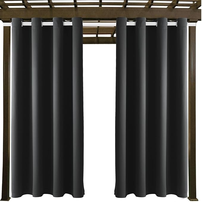 DIVA EN CAMINO DEC Outdoor Patio Curtain Waterproof Darkening Thermal Insulated Indoor Curtains for Bedroom, Porch, Living Room, Pergola, Cabana, W52 x L95, Dark Gray, Set of 2 Panels