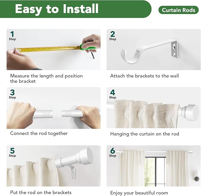 Curtain Rods for Windows 72 to 144, 1 Inch Adjustable White Extra Long Heavy Duty Curtain Rod for Patio Bedroom, Modern Style Indoor Outdoor Window Drapery Rods with End Caps, Size 32" - 150"