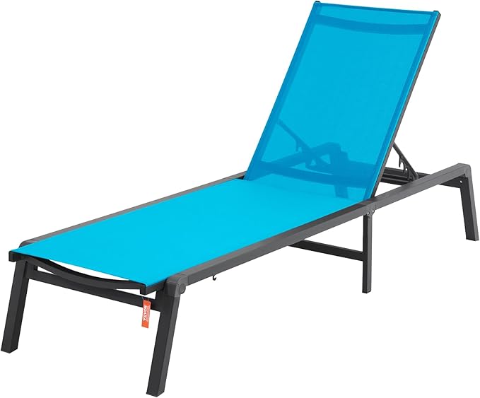 VEVOR 2 Pcs Chaise Lounge Chairs Outdoor, Aluminum Patio Lounge Chair with Adjustable 5-Position, Folding Pool Chairs Recliner and Full Flat Tanning Chair for Patio, Beach, Pool, Blue, 2 pcs