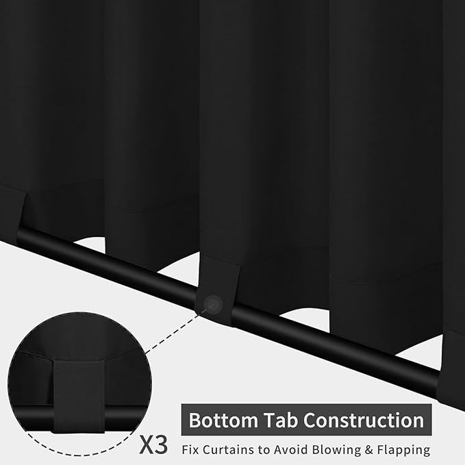 Easy-Going Outdoor Patio Curtains Detachable Tab Top Windproof Weatherproof Curtain for Cabana, Porch, Pergola and Gazebo, Tab Bottom Drape, 2 Panels, 54W x 108L inch, Black