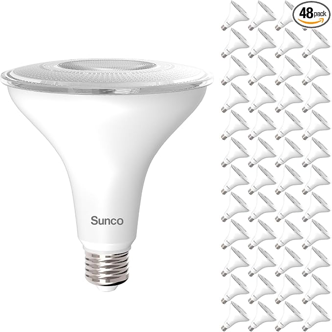 Sunco 48 Pack Outdoor LED Flood Home Patio Driveway Light, Waterproof PAR38 LED Bulb, CRI90, 4000K Cool White, 1050 Lumens, 100W Equivalent 13W, Dimmable, Wet-Rated, E26 Base UL.