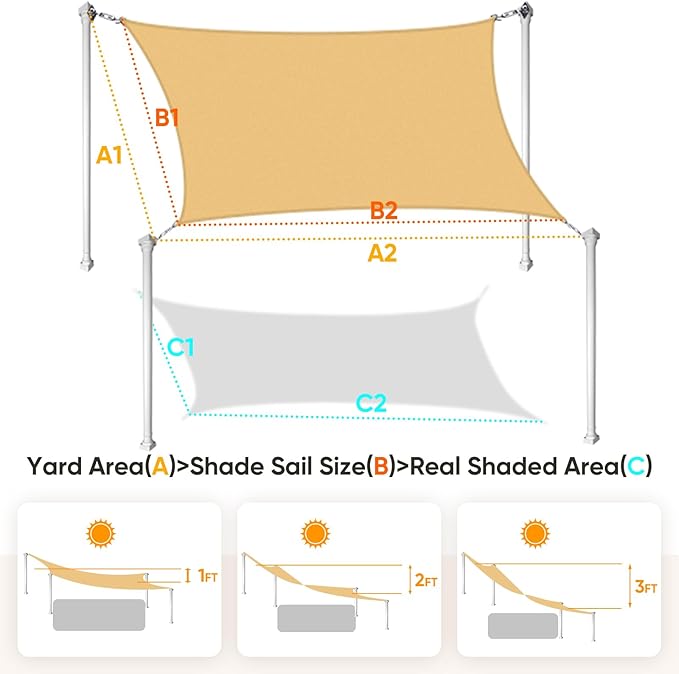 Quictent 20x26ft Sun Shade Sail for Patio, 185GSM Heavy Duty Rectangular Outdoor Sunshades UV Block Outside Canopy Cover for Backyard
