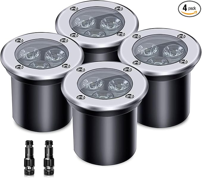 4 Pack 3w 12v Low Voltage In-ground Lights LED Landscape Light Waterproof IP67 Pathway Lights Outdoor spotlights Trees Flags for Garden,Yard,Tree (Warm White)