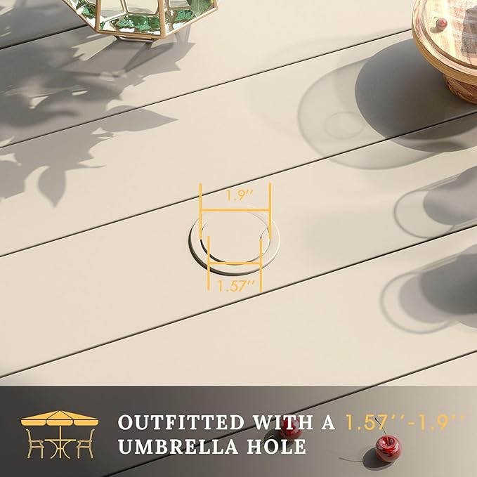 VICLLAX 7 Pieces Patio Dining Set, Outdoor Furniture Set Includes 47.2" Round Patio Table and 6 Patio Sling Chairs, Sandshell Color Tabletop and Fabric
