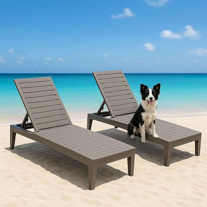 Lounge Chair,Pool Lounge Chairs Set of 2,Lounge Chair Outdoor,Waterproof Sun Loungers Chair,5-Positions Adjustable Outdoor Lounge Chairs for Garden Beach Patio Poolside Lawn Deck,Striped Grey