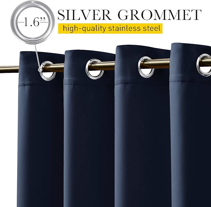NICETOWN 2 Panels Outdoor Curtains for Patio Waterproof Extra Long 108", Windproof Thermal Insulated Top & Bottom Grommet & Back Tab Blackout Porch Drapes with Rope for Fixed, Navy Blue, 104" Wide
