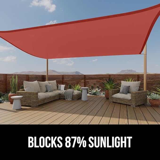 GORILLA GRIP Heavy Duty Sun Shade, UV Protection Fade Tear and Rust Resistant Rectangle Sunshade Canopy, Curved Edges Blocks Sunlight, Breathable Sail, Outdoor Patio, Lawn Garden, 8x12 FT Terra