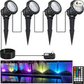 Spotlights Outdoor, RGB Color Changing Landscape Lights 12W 800lm 120V Plug in LED Spot Lights with Remote, IP66 Waterproof Outdoor Lights for Tree Yard House Flag Garden, 46.5ft Cord, 4 Pack