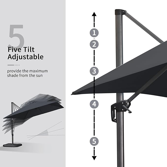 PURPLE LEAF 9' X 11.5' Patio Umbrella Outdoor Cantilever Rectangle Umbrella Aluminum Offset Umbrella with 360-degree Rotation for Garden Deck Pool Patio Black