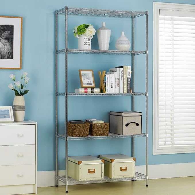 BestOffice | 5-Tier Wire Storage Shelves | 36x14x72 | Chrome | with Adjustable Racks | Heavy-Duty Metal Shelf, Holds Upto 1000 lbs | No-Tool Assembly | Ideal for Home & Garage Shelving