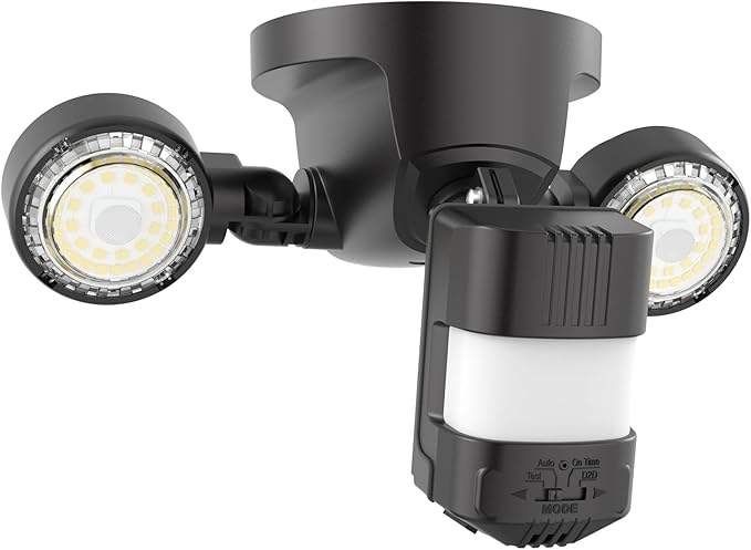 SANSI 25W 3000LM Motion Sensor Outdoor Security Lights, 5000K Daylight, Dusk to Dawn, 320° Angle Eave Mount Security Lights Super Bright for Yard, IP65 Waterproof, ETL Listed, Black