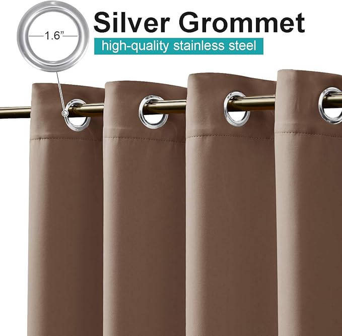 NICETOWN Outdoor Blackout Curtain for Patio Waterproof, Thermal Insulated Silver Rustproof Grommet Top Blackout Indoor Outdoor Curtain/Drape for Cabana, 1 Panel, W52 by L95, Tan