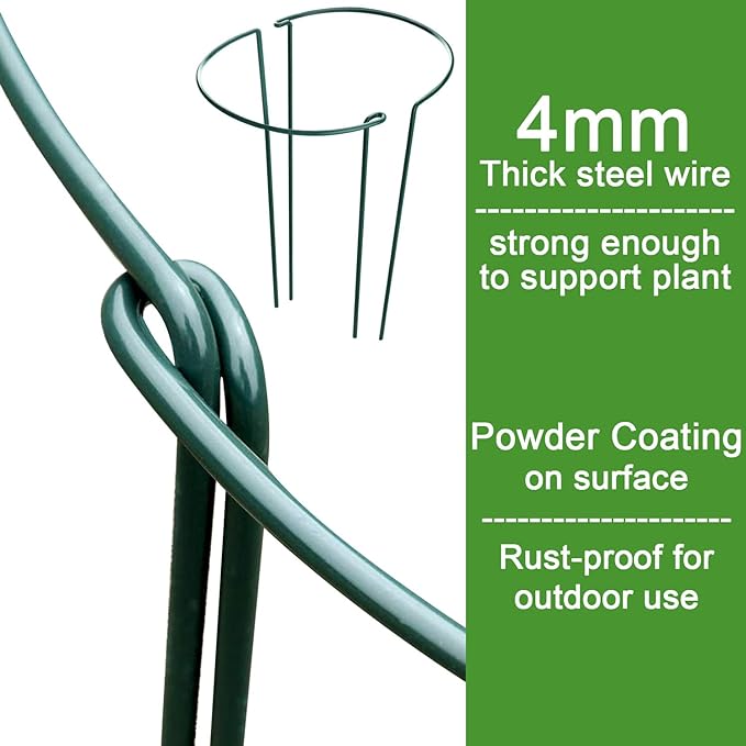 HiGift 12 Pack Plant Stakes for Indoor Plants, Metal Garden Peony Support Cages, Outdoor Plant Supports Ring Prop, Large Plant Stake for Hydrangea,Rose,Flower,Vine,Potted Plants (10" W x 15.8" H)