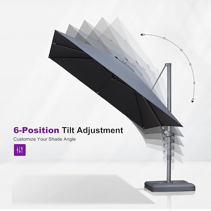 PURPLE LEAF Patio Umbrella 10' X 13' Rectangle Cantilever Umbrella Large Aluminum Outdoor Umbrellas with 360-degree Rotation & UPF40+ Premium Fabric for Deck Pool Garden Yard, Ocean Slate