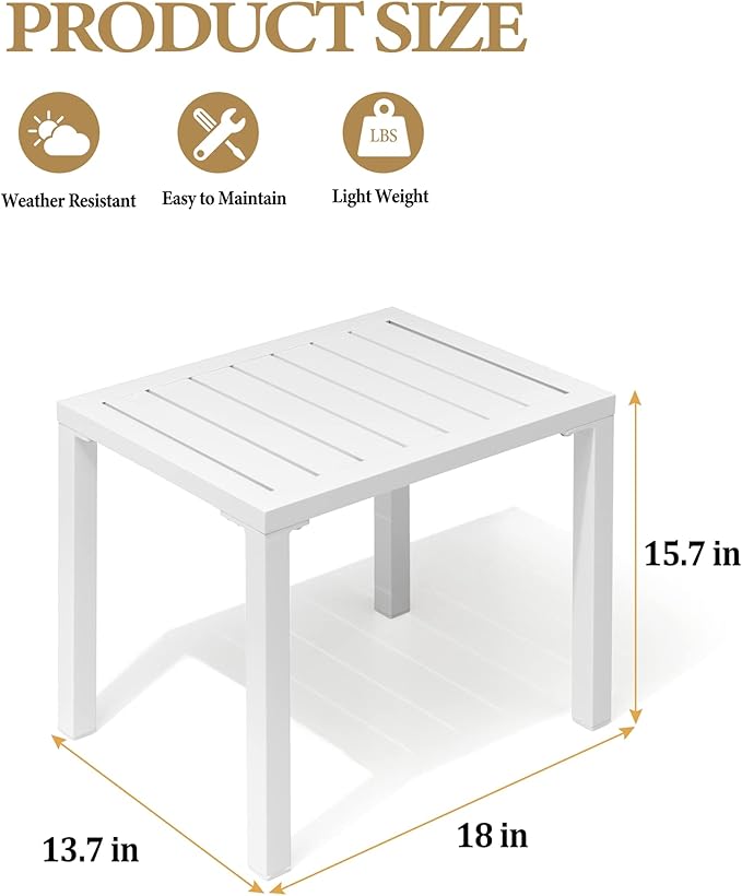 Crestlive Products Outdoor Side Table,Aluminum Rectangular Side/End Table, Small Patio Coffee Bistro Table for Outdoor Indoor