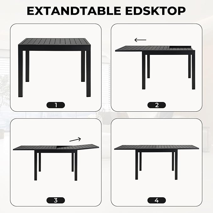 Grand patio 5-Piece Outdoor Dining Set for 4, Patio Dining Furniture Set for 4 Swivel Rope Wicker Chairs & 1 Expandable Rectangular Dining Table, Light Gray Brown