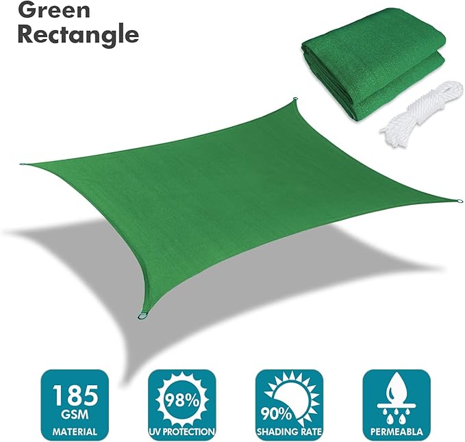 KANAGAWA 9'X12' Dark Green Custom Size Sun Shade Sail Rectangle UV Block Canopy Cover for Patio Backyard Lawn Garden Outdoor (Customized Available)