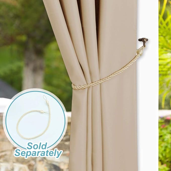 NICETOWN Outdoor Blind for Patio Waterproof, Rustproof Grommet Room Darkening Light Blocking Privacy Protect Outdoor Curtain for Pavilion/Room Divider, 1 Panel, W84 x L84, Biscotti Beige