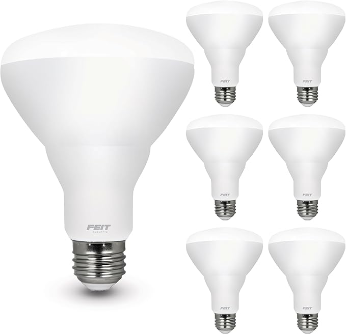 Feit Electric BR30 LED Light Bulbs, 100W Equivalent, Dimmable, E26 Standard Base, 80 CRI, 1400 Lumens, 2700K Soft White, 120V, 10 Years Lifetime, Damp Rated, 6 Pack, 100BR30DM82710KLED/6