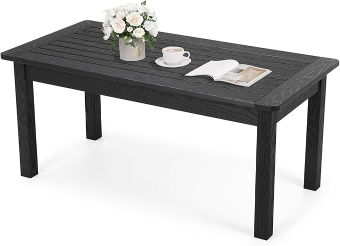Stoog Outdoor Coffee Table, All-Weather Poly Lumber Patio Side Table, Rectangle End Table for Backyard, Porch, Garden, Balcony & Deck, Black