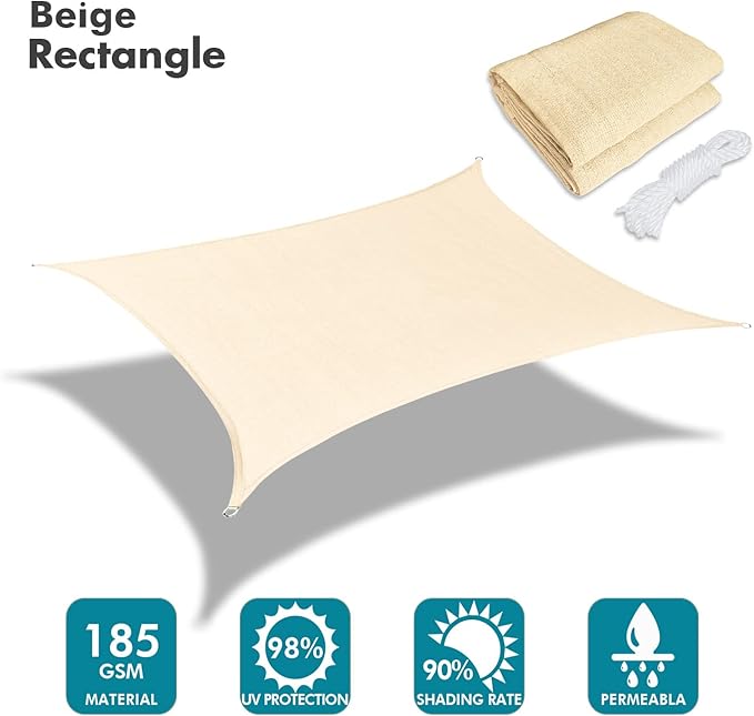 KANAGAWA 8'X9' Cream Custom Size Sun Shade Sail Rectangle UV Block Canopy Cover for Patio Backyard Lawn Garden Outdoor (Customized Available)
